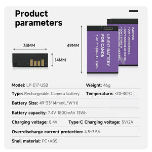 1800mAh LP-E17 Camera Battery