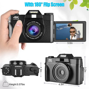 Digital Camera with Flip Screen - AEVYVKV Professional 4K WiFi