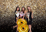 Load image into Gallery viewer, Black Gold Birthday Backdrop with Glitter Bokeh
