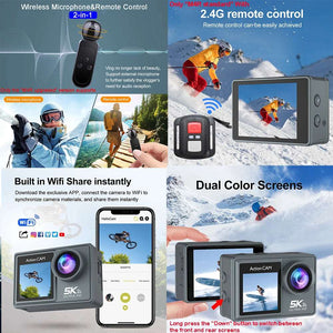 5K 60FPS Action Camera with Dual IPS LCD & EIS