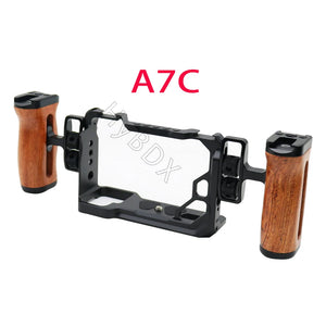 Universal Camera Cage Side Handle Wooden Grip Cold Shoe Mount