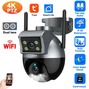 Dual Lens Wifi PTZ Outdoor Camera Tuya 4K