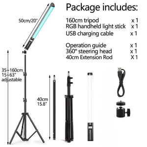 20" RGB LED Video Light Wand - Handheld Photography Stick