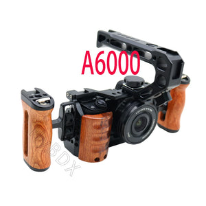 Universal Camera Cage Side Handle Wooden Grip Cold Shoe Mount