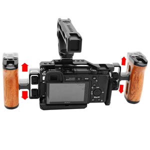 Universal Camera Cage Side Handle Wooden Grip Cold Shoe Mount