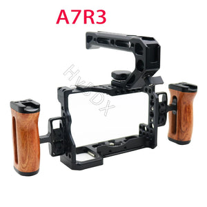 Universal Camera Cage Side Handle Wooden Grip Cold Shoe Mount