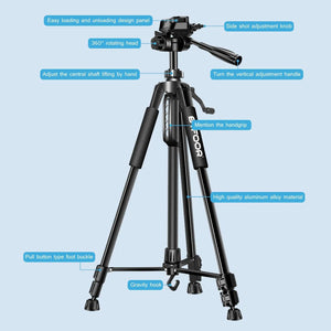 55” Travel Camera Tripod Aluminum Stand for DSLR/SLR