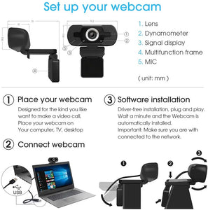 Wide Angle Autofocus Webcam with Built-in Microphone 1080P HD