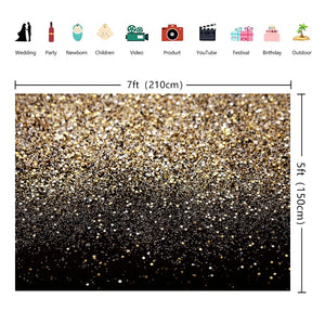 Black Gold Birthday Backdrop with Glitter Bokeh