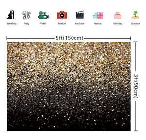 Black Gold Birthday Backdrop with Glitter Bokeh