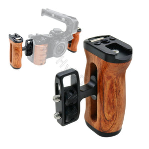 Universal Camera Cage Side Handle Wooden Grip Cold Shoe Mount