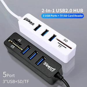 Card Reader Adapter USB Hub Combo 3-Port Splitter & SD TF