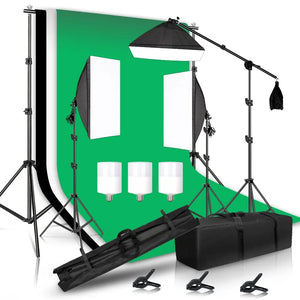 Photography Studio Softbox Lighting Kit with Background Frame