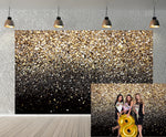 Load image into Gallery viewer, Black Gold Birthday Backdrop with Glitter Bokeh
