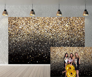 Black Gold Birthday Backdrop with Glitter Bokeh