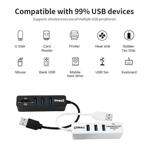 Card Reader Adapter USB Hub Combo 3-Port Splitter & SD TF